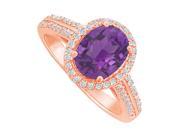 Fine Jewelry Vault UBNR84418P149X7CZAM Oval Shaped Amethyst CZ Halo 14K Rose Gold Ring 76 Stones