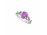 Fine Jewelry Vault UBNR84630W14CZAM Amethyst With CZ April Birthstone Criss Cross Shank Halo Engagement Ring in 14K White Gold 46 Stones