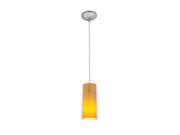 Accesslighting 28033 4C BS CLAM Glass N Glass Cylinder Cord Clear Outer Amber Inner Glass 1 Light LED Pendant Brushed Steel