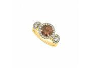 Fine Jewelry Vault UBNR84336AGVYCZSQ Smoky Quartz CZ Triple Halo Engagement Ring in 925 Sterling Silver 2 Stones