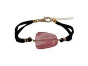 Dlux Jewels Cherry Quartz Semi Precious Stone with Black Suede Chain Bracelet 7 x 1 in.