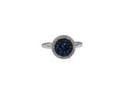 Dlux Jewels Rhodium Plated Sterling Silver 11 mm Round Circle 8 mm Blue Druzy Natural Stone Cubic Zirconia Border Ring Size 5