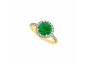 Fine Jewelry Vault UBUNR84062Y14CZE May Birthstone Emerald CZ in Halo Engagement Ring 14K Yellow Gold 2.50 CT TGW 30 Stones