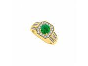 Fine Jewelry Vault UBUNR83713Y14CZE Square Halo Three Rows CZ Round Emerald Fashion Ring 16 Stones