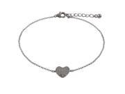 Dlux Jewels Rhodium Plated Sterling Silver AAA Cubic Zirconia Pave 8x10 mm Heart Bracelet 7 in.
