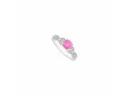 Fine Jewelry Vault UBUJS3008AW14CZPS Created Pink Sapphire CZ Engagement Ring With Wedding Band Set 14K White Gold 0.75 CT TGW 26 Stones
