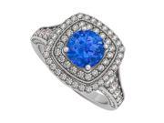Fine Jewelry Vault UBUNR50871W14CZS Created Sapphire CZ Double Halo 14K White Gold Engagement Ring 12 Stones