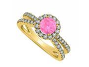 Fine Jewelry Vault UBUNR50531Y14CZPS September Birthstone Created Pink Sapphire CZ Engagement Ring in 14K Yellow Gold 69 Stones