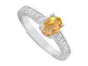 Fine Jewelry Vault UBNR82898W149X7CZCT Oval Citrine CZ Ring in 14K White Gold 4 Stones