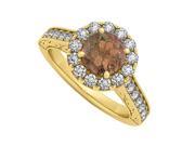 Fine Jewelry Vault UBNR50656AGVYCZSQ Smoky Quartz CZ Halo Engagement Ring in 18K Yellow Gold Vermeil 1.50 CT TGW 28 Stones