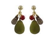 Dlux Jewels Olive Jade Semi Precious Stone with Gold Filled Post Earrings 0.87 in.