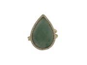 Dlux Jewels Green Jade Semi Precious 13 x 20 Faceted Teardrop Stone 5 x 9 Gold Plated Sterling Silver Cubic Zirconia Adjustable Ring