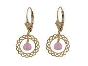 Dlux Jewels Gold Filled Lever Back Earrings with Brass Filigree Circle Pink Teardrop Cubic Zirconia