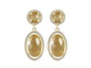 Dlux Jewels Champagne Glass 11.8 x 17.5 mm Oval 9.5 mm Circle Cubic Zirconia Border with Gold Plated Brass Post Earrings
