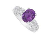 Fine Jewelry Vault UBNR83553W149X7CZAM CZ Oval Amethyst Ring in 14K White Gold 8 Stones