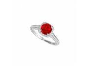 Fine Jewelry Vault UBUNR50854EAGCZR Ruby CZ Halo Engagement Ring in 925 Sterling Silver 10 Stones
