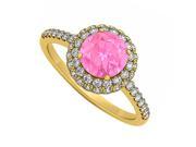 Fine Jewelry Vault UBUNR50534AGVYCZPS Pink Sapphire CZ Double Fashion Halo Engagement Ring in 18K Yellow Gold Vermeil 52 Stones