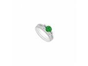 Fine Jewelry Vault UBJS3296ABW14DE Diamond Green Emerald Engagement Ring With Diamond Bands Set 1.25 CT 44 Stones