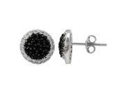 Dlux Jewels Rhodium Black Plated Sterling Silver 10.5 mm Round Circle with White Cubic Zirconia Border Post Stud Earrings