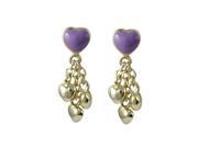 Dlux Jewels 21 mm Lavender Enamel Heart with Gold Brass Post Earrings 3 Small Gold Hearts Dangling