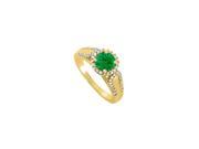 Fine Jewelry Vault UBUNR83887Y14CZE Emerald CZ Halo Engagement Ring in 14K Yellow Gold 50 Stones