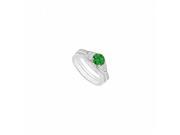 Fine Jewelry Vault UBJS3305ABW14DE Natural Emerald Engagement Ring With Diamond Wedding Rings in 14K White Gold 1.05 CT TGW 26 Stones