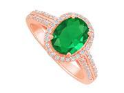 Fine Jewelry Vault UBUNR84418P149X7CZE Oval Shaped Emerald CZ Halo 14K Rose Gold Ring 76 Stones
