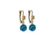 Dlux Jewels Turquoise 6 mm Flower Dangling 19 mm Long Gold Filled Lever Back Earrings with Ball