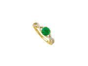 Fine Jewelry Vault UBNR50547Y14DE Diamond Emerald Criss Cross Shank Engagement Ring in 14K Yellow Gold 46 Stones