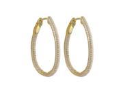 Dlux Jewels Gold Plated Sterling Silver White Cubic Zirconia Pave 28 x 34 Hoop Earrings with Hinge Closure