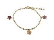 Dlux Jewels 3 Multi Colored Enamel Flowers Dangling with Gold Tone Brass Bracelet Size 6