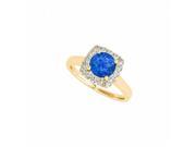 Fine Jewelry Vault UBUNR84658Y14CZS Sapphire CZ Halo Ring in 14K Yellow Gold 1.50 CT TGW 16 Stones