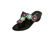 Bulk Buys OL231 3 Black Wedge Sandals with Circle Jewel Accents 3 Piece