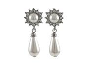 Dlux Jewels White Glass Faux Pearl with Crystals Pearl Tear Drop Design Post Earrings 1.65 in.