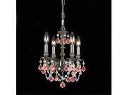Mirabella Collection 5504 PW RO MWP Cast Brass Mini Chandelier Accented with Rose and Clear Majestic Wood Polished Crystal
