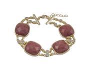 Dlux Jewels Rhodonite Semi Precious Square Stones with Gold Plated Sterling Silver Two Row Bracelet