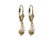 Dlux Jewels 4 mm White Pearl 5 x 5 mm Gold Heart Dangling with Gold Filled Back Earrings
