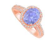 Fine Jewelry Vault UBUNR84418P149X7CZTZ Oval Shaped Tanzanite CZ Halo 14K Rose Gold Ring 76 Stones