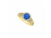 Fine Jewelry Vault UBUNR84673Y14CZS Halo Engagement Ring With Sapphire CZ in 14K Yellow Gold 1.25 CT TGW 18 Stones