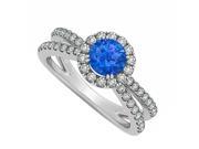 Fine Jewelry Vault UBUNR50531W14CZS September Birthstone Created Sapphire CZ Engagement Ring in 14K White Gold 69 Stones