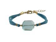 Dlux Jewels Aqua Semi Precious Stone on Turquoise Suede Chain Bracelet 7 x 1 in.