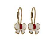 Dlux Jewels 17 mm White Red Enamel Bow with Gold Plated Brass Lever Back Earrings
