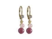 Dlux Jewels Rhodonite 6 mm Rose Quartz 4 mm Semi Precious Balls Dangling Gold Plated Surgical Steel Lever Back with White Crystal Earrings 1.02 in.