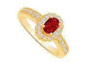 Fine Jewelry Vault UBUNR82906Y148X6CZR CZ Ruby Halo Engagement Ring in 14K Yellow Gold 10 Stones