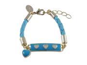 Dlux Jewels Turquoise Enamel Bar with White Hearts Turquoise Cord Bracelet Brass 4 x 1 in.