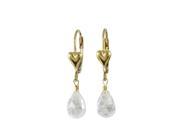 Dlux Jewels Gold Filled Heart Lever Back Earrings with Hanging White 6 x 9 mm Cubic Zirconia Teardrop 1.14 in.