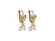 Dlux Jewels 4 mm White Pearls Dangling with 19 mm Long Gold Filled Lever Back Earrings