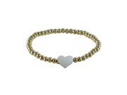 Dlux Jewels Gold Plated Brass Ball Stretch Bracelet with White Enamel 7 x 9 mm Heart 5 in.
