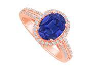 Fine Jewelry Vault UBUNR84418P149X7CZS Oval Shaped Sapphire CZ Halo 14K Rose Gold Ring 76 Stones