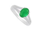 Fine Jewelry Vault UBUNR83136W149X7CZE CZ Oval Emerald Split Shank Ring in 14K White Gold 4 Stones